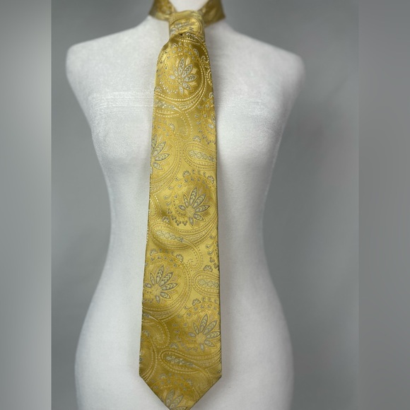 Embroided Golden Paisley Nieman Marcus Bohemian 100% Silk Tie - Picture 3 of 8